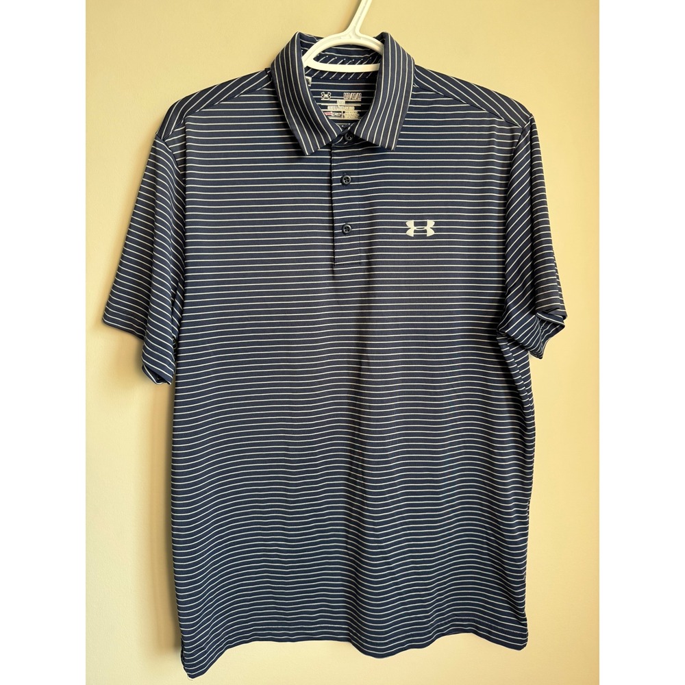 Under Armour HeatGear Loose Striped Polo Shirt Athletic Golf Preppy Mens Medium